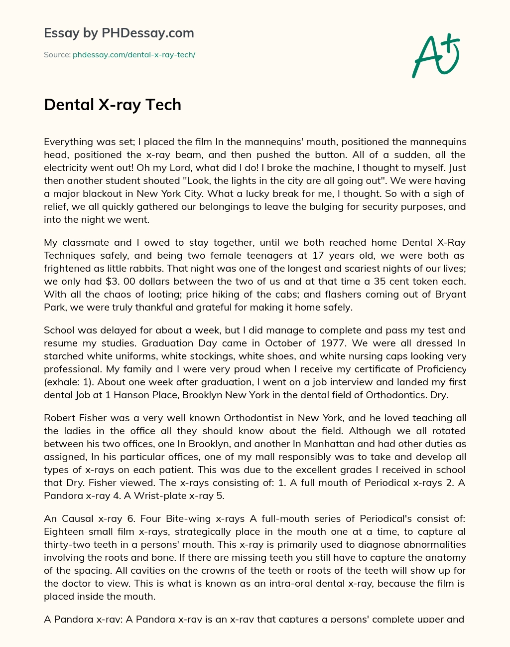 Dental X-ray Tech essay