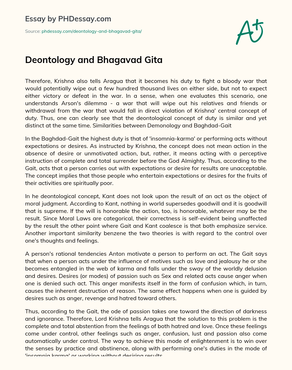 Deontology and Bhagavad Gita essay