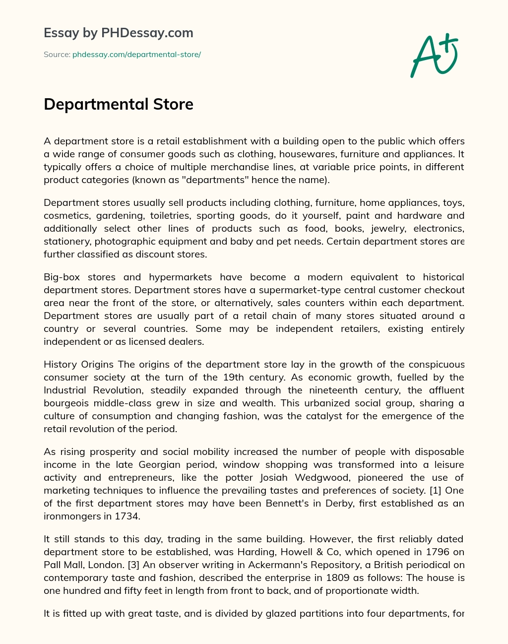 Departmental Store essay