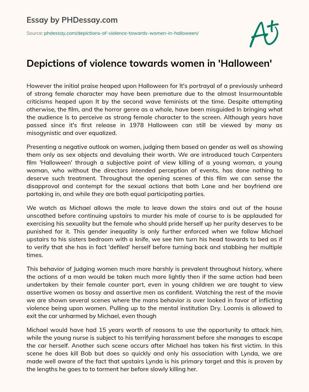 Depictions of violence towards women in ‘Halloween’ essay
