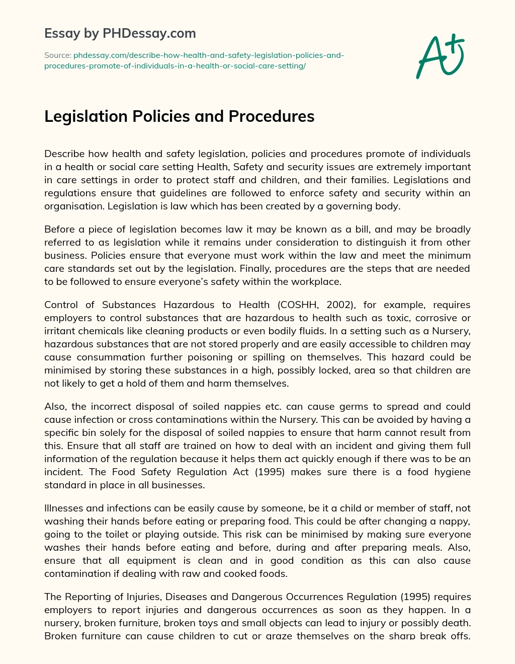 Legislation Policies and Procedures essay