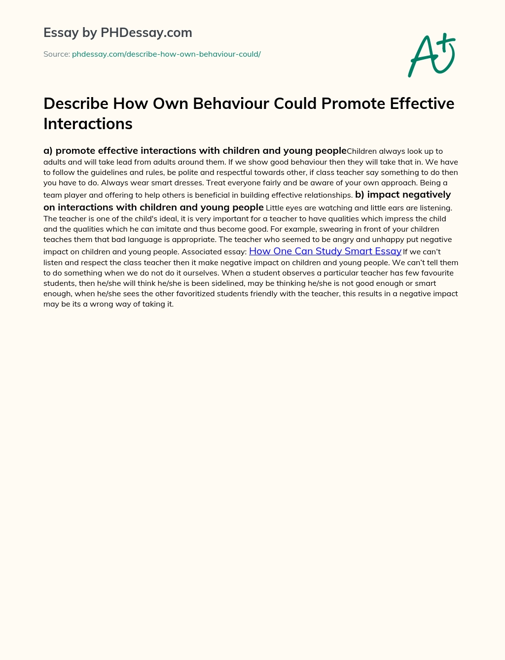 Describe How Own Behaviour Could Promote Effective Interactions essay