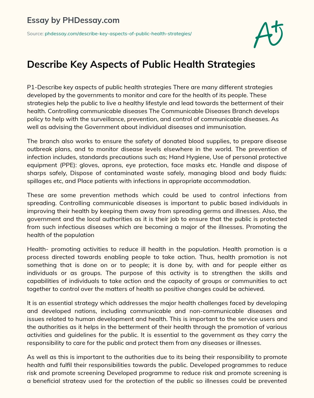 Describe Key Aspects of Public Health Strategies essay