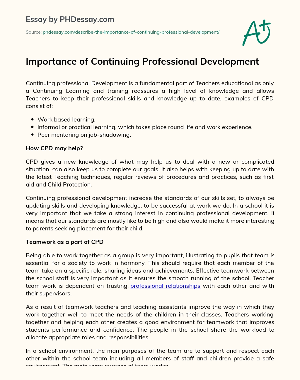 Importance of Continuing Professional Development essay