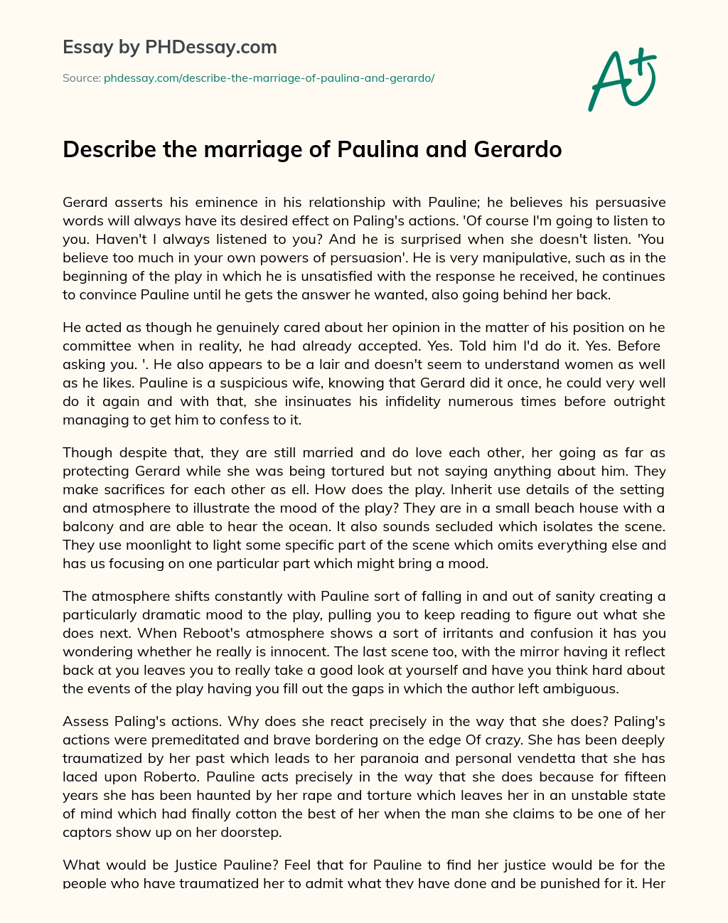 Describe the Marriage of Paulina and Gerardo essay