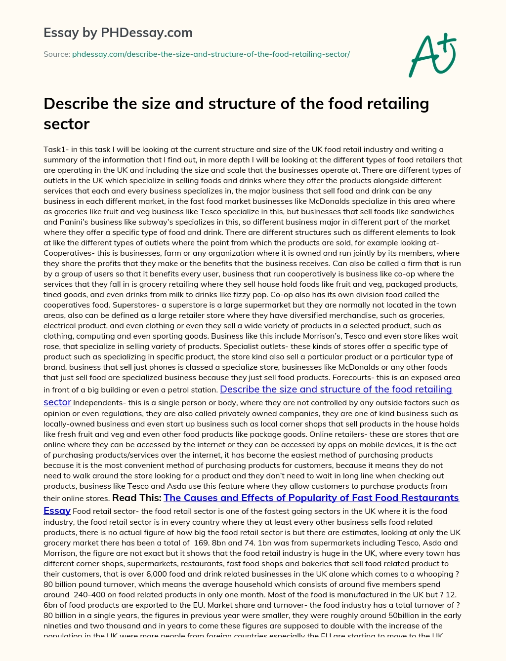 Describe the size and structure of the food retailing sector essay