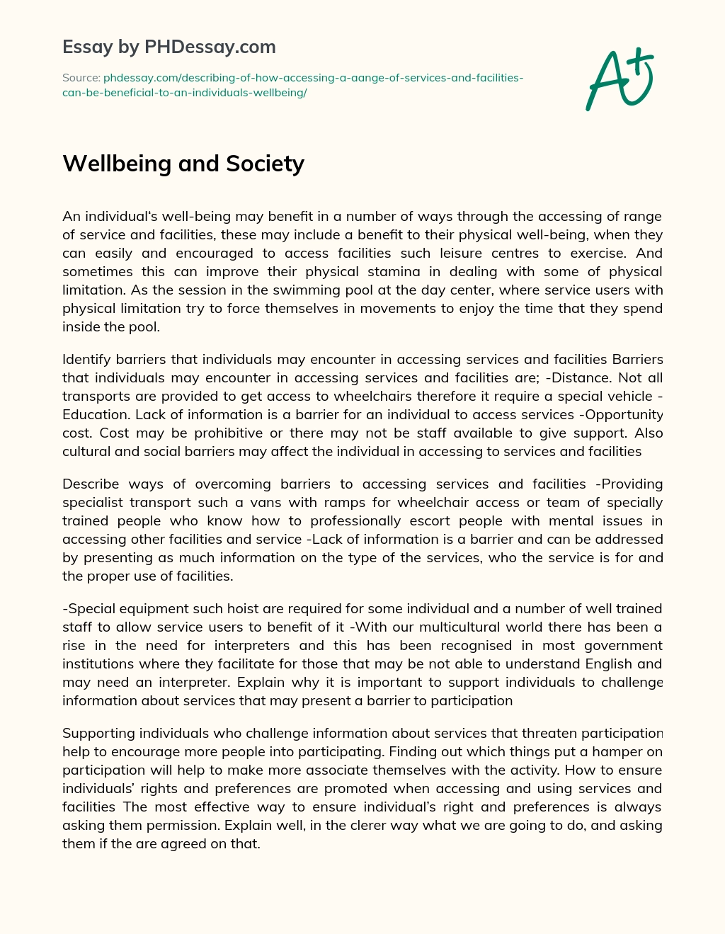 Wellbeing and Society essay
