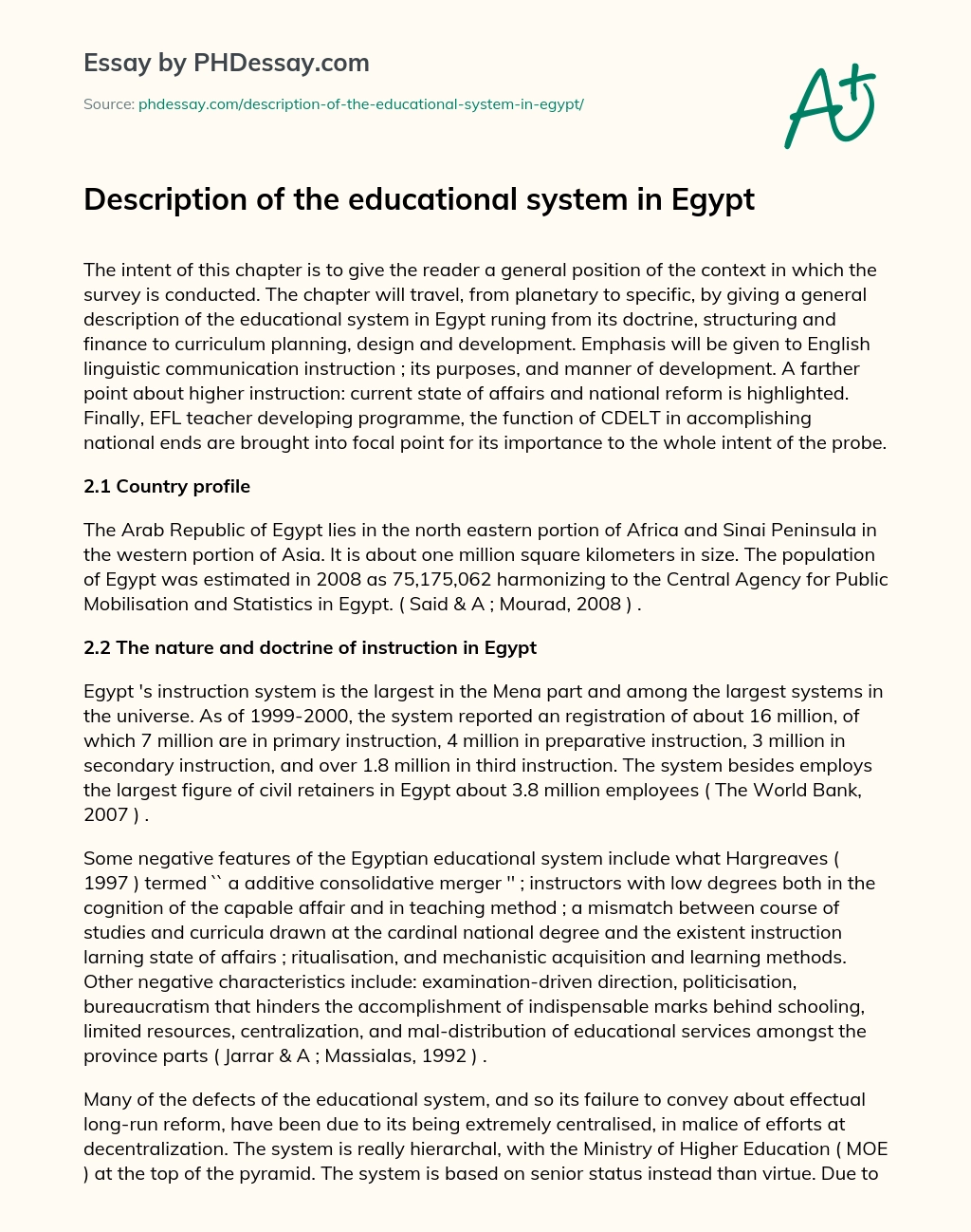 Description of the educational system in Egypt essay