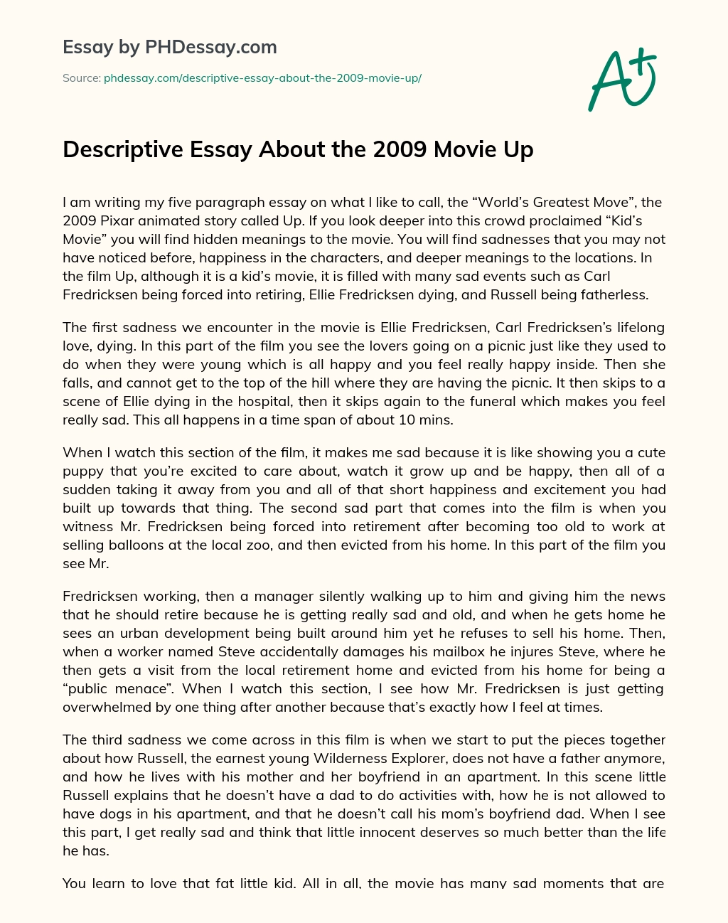 Descriptive Essay About the 2009 Movie Up essay