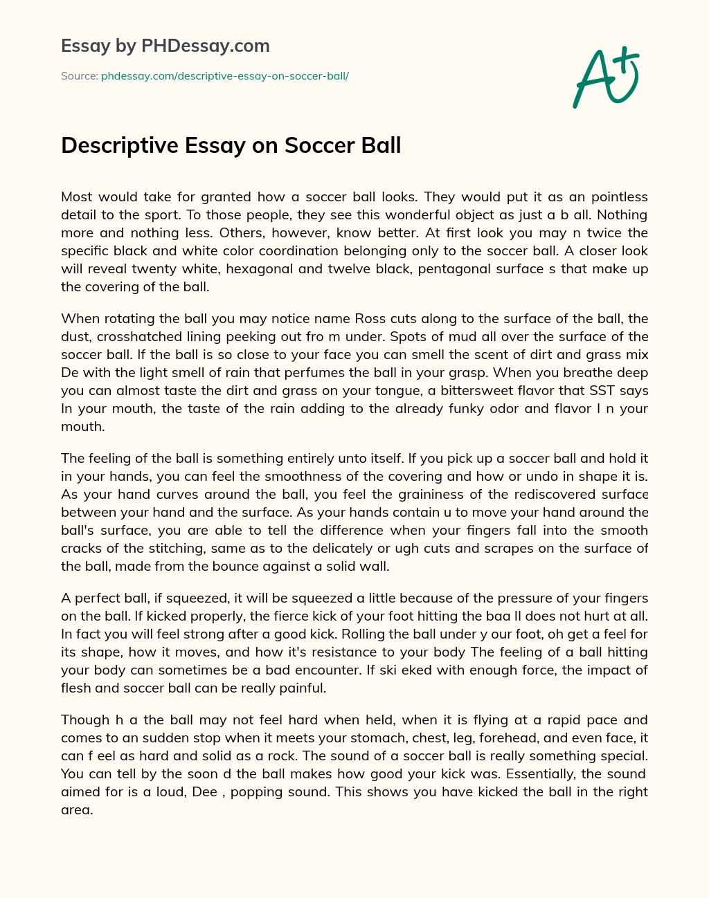 Descriptive Essay on Soccer Ball essay