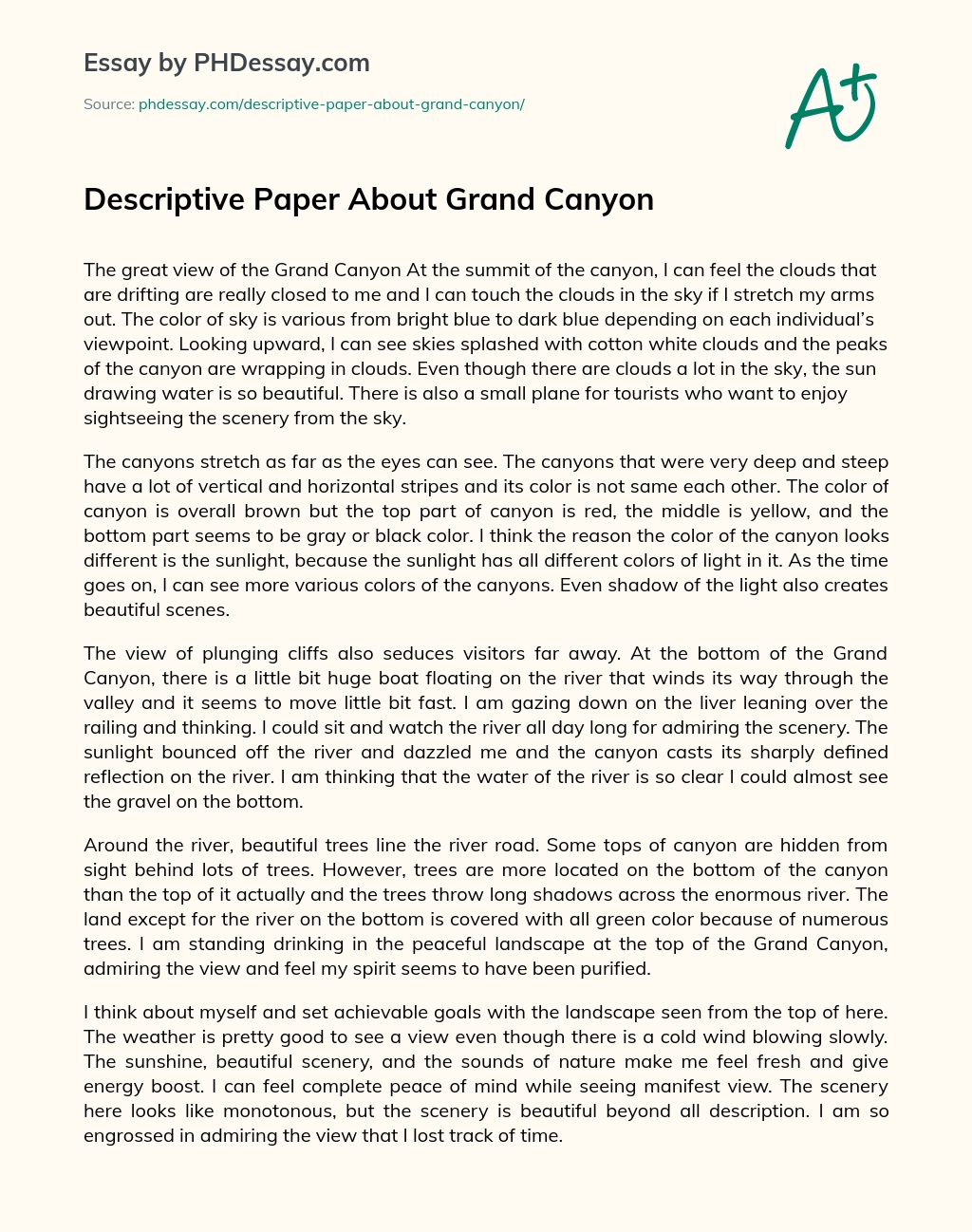 Descriptive Paper About Grand Canyon essay