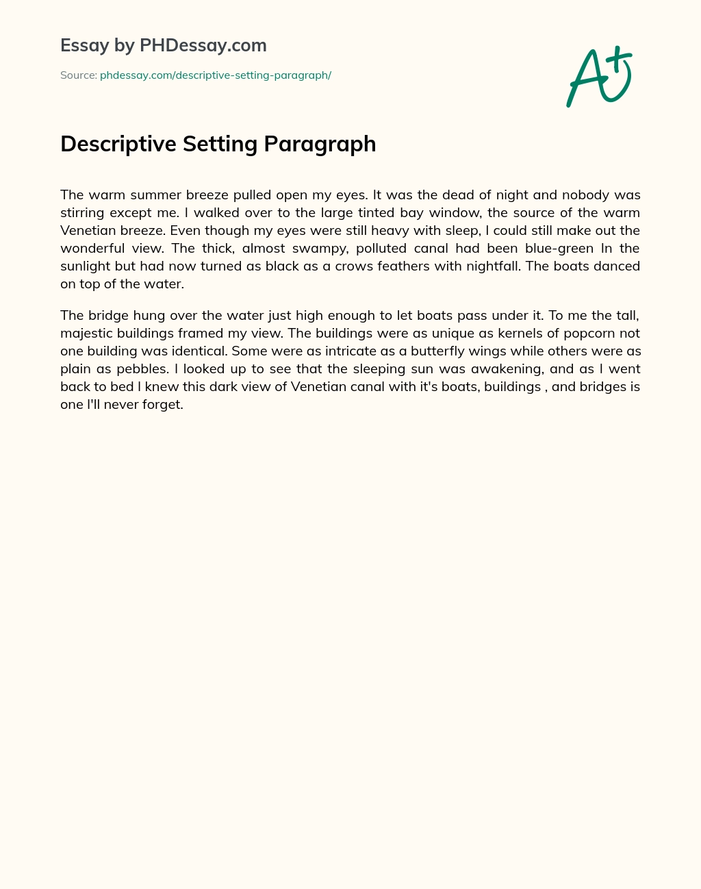 Descriptive Setting Paragraph essay