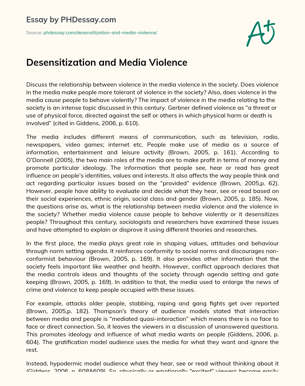 Desensitization and Media Violence essay