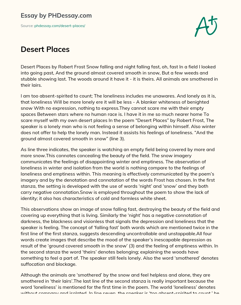 Desert Places essay