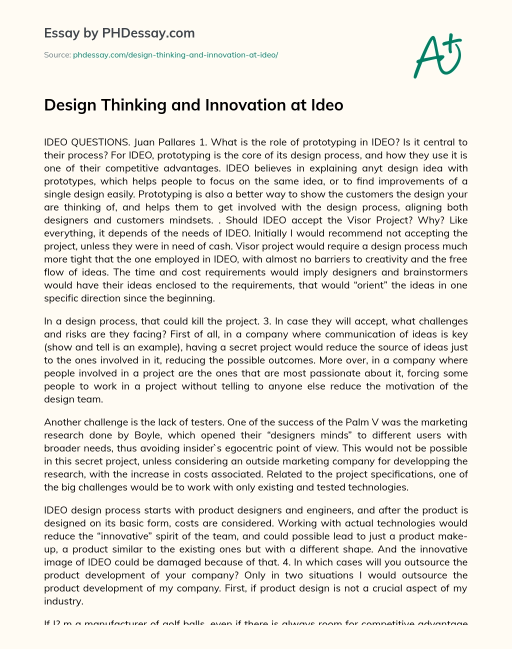 Design Thinking and Innovation at Ideo essay
