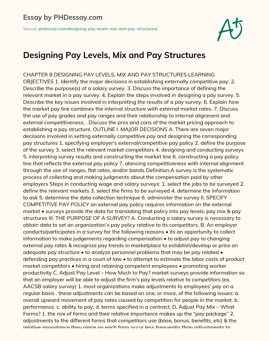 Designing Pay Levels, Mix and Pay Structures essay