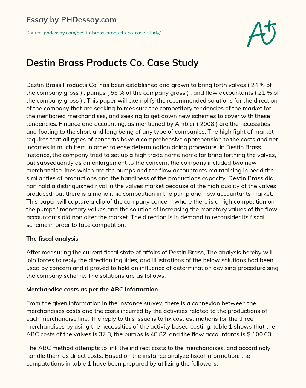 Destin Brass Products Co. Case Study essay