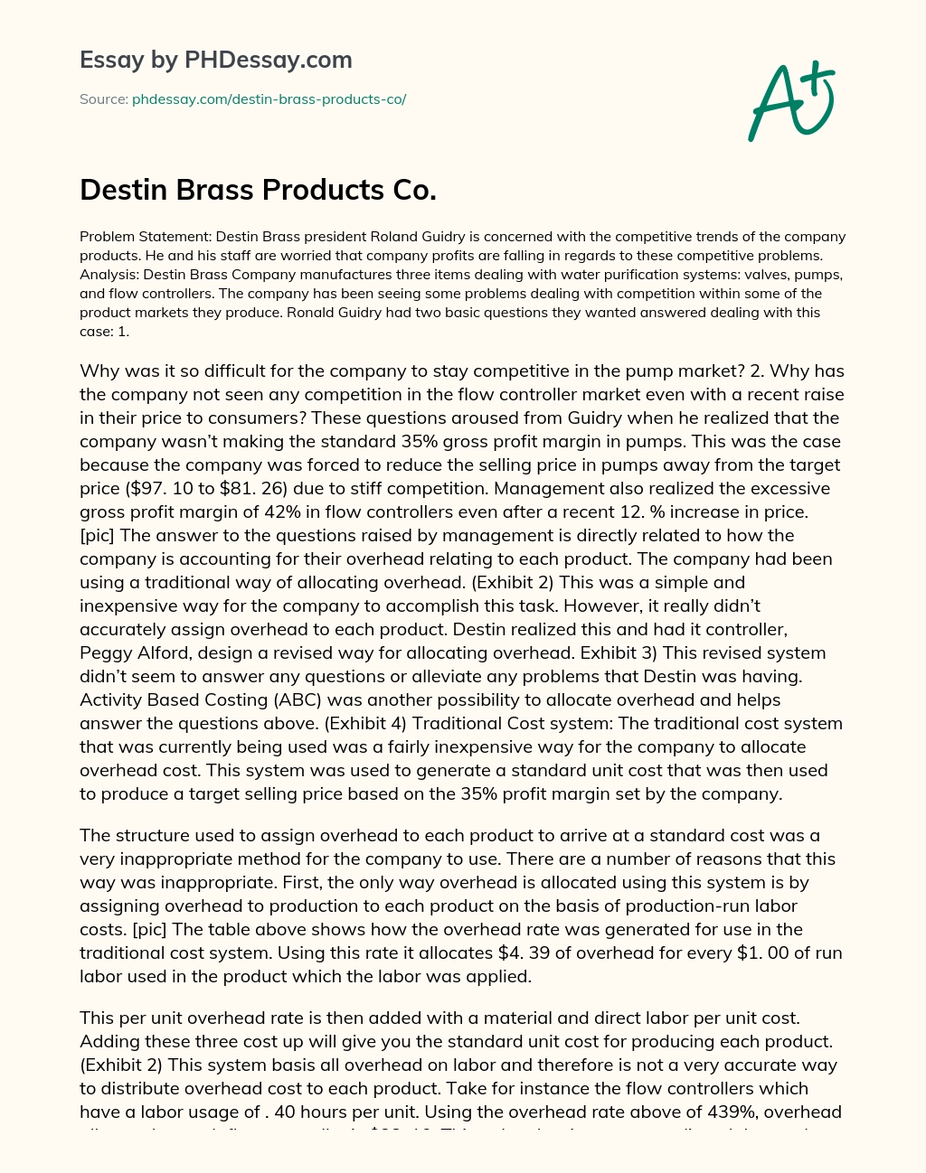 Destin Brass Products Co. essay