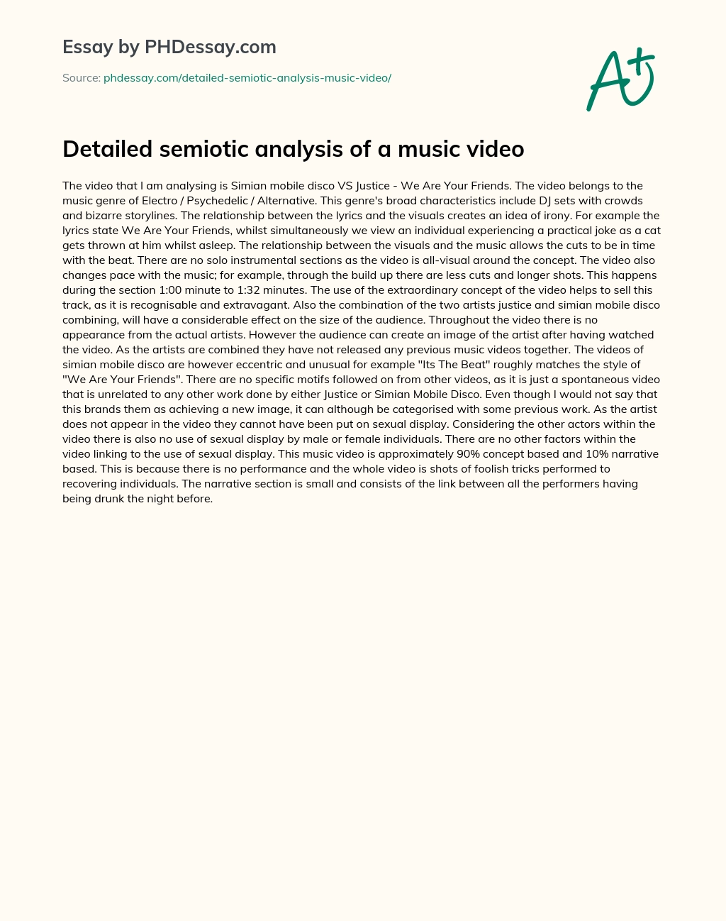 Detailed semiotic analysis of a music video essay