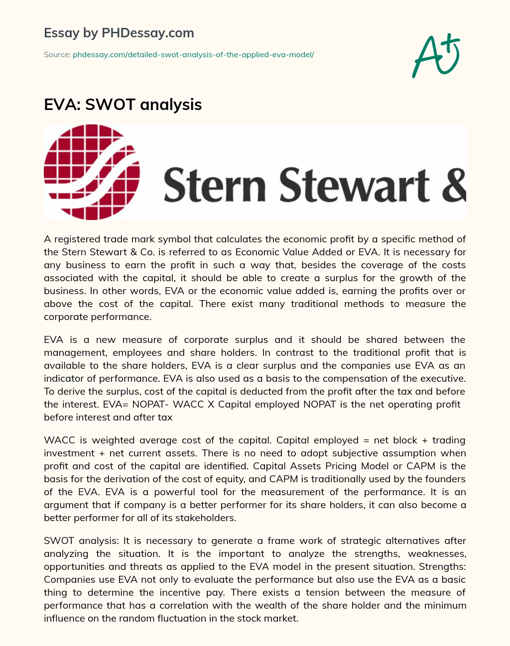EVA: SWOT analysis essay