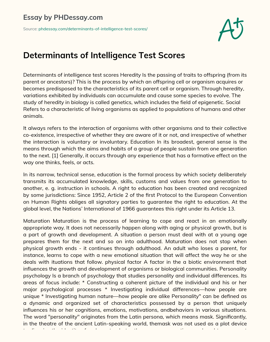 Determinants of Intelligence Test Scores essay