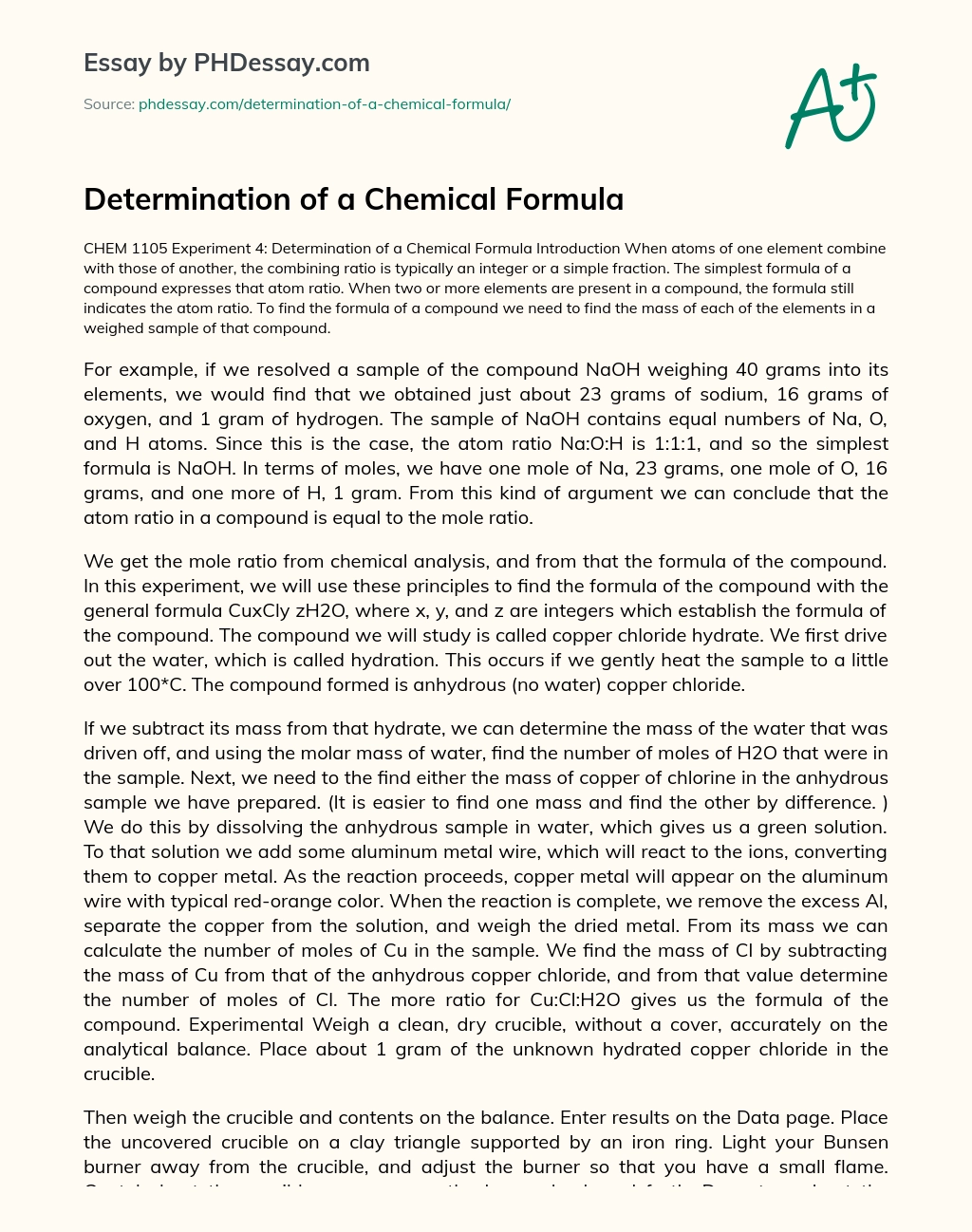 Determination of a Chemical Formula essay