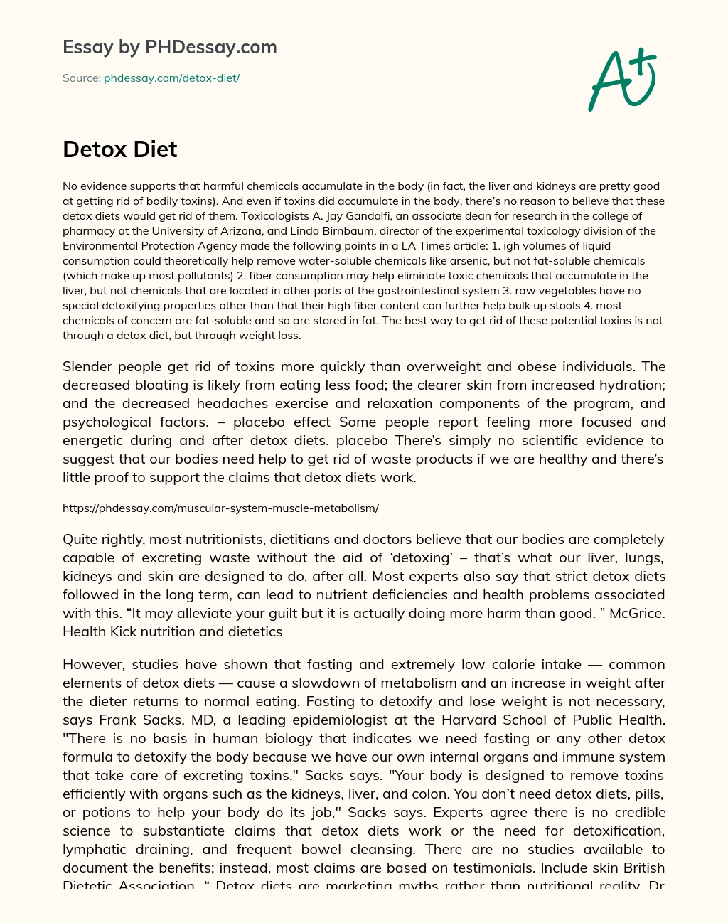 Debunking Detox Diets: Harmful Chemicals Do Not Accumulate in the Body essay