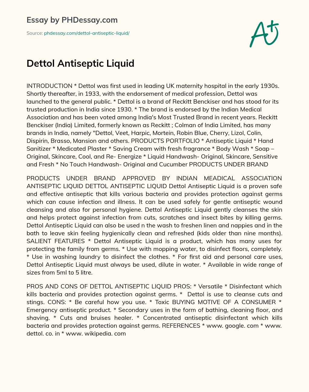 Dettol Antiseptic Liquid essay