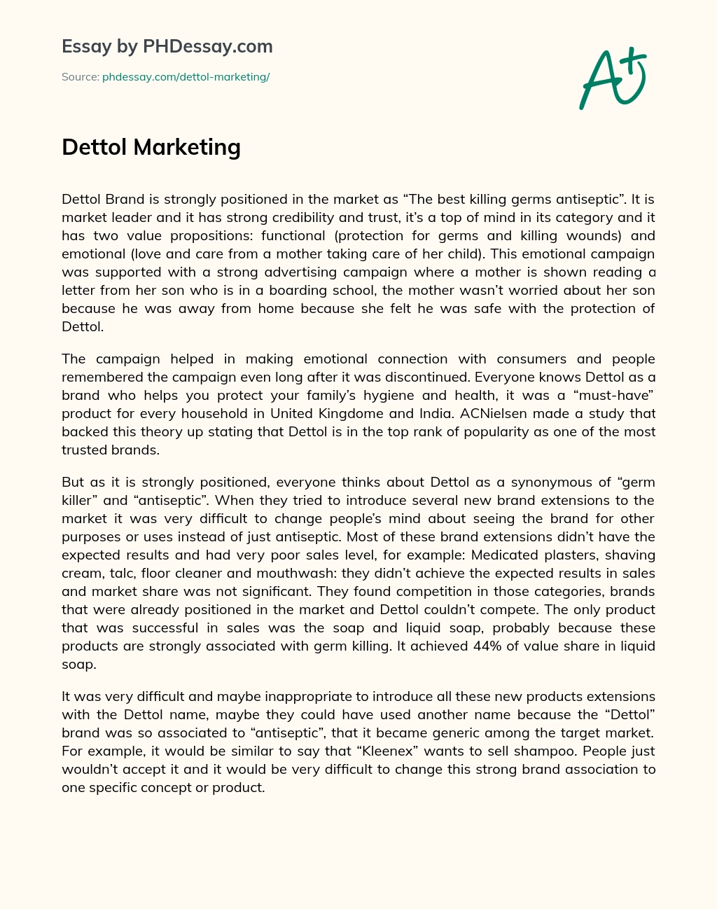Dettol Marketing essay
