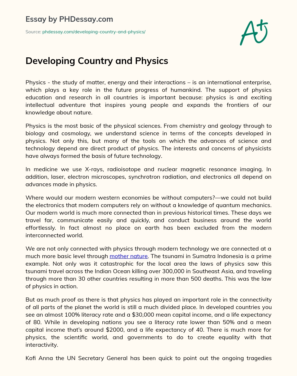 Developing Country and Physics essay