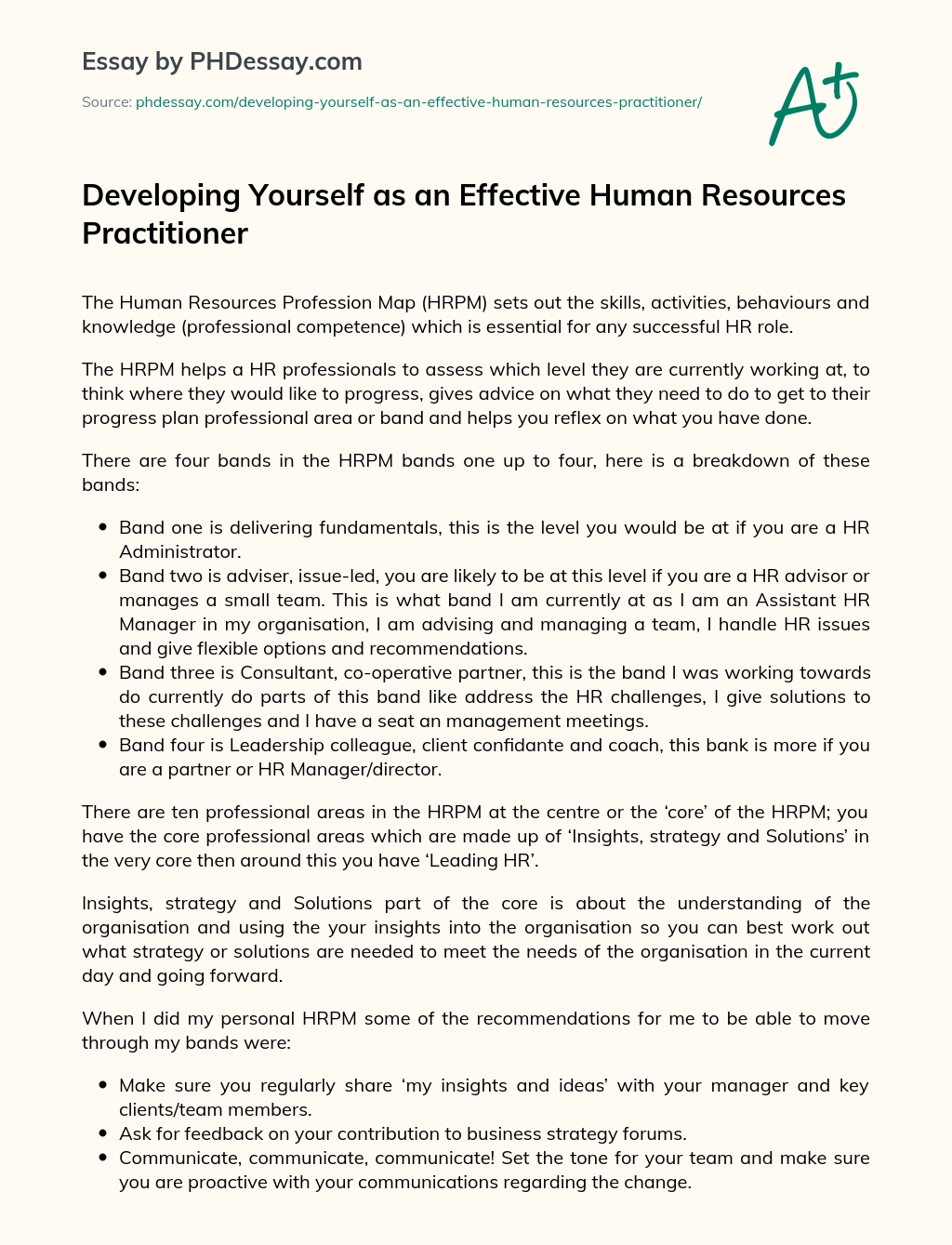 Developing Yourself as an Effective Human Resources Practitioner essay