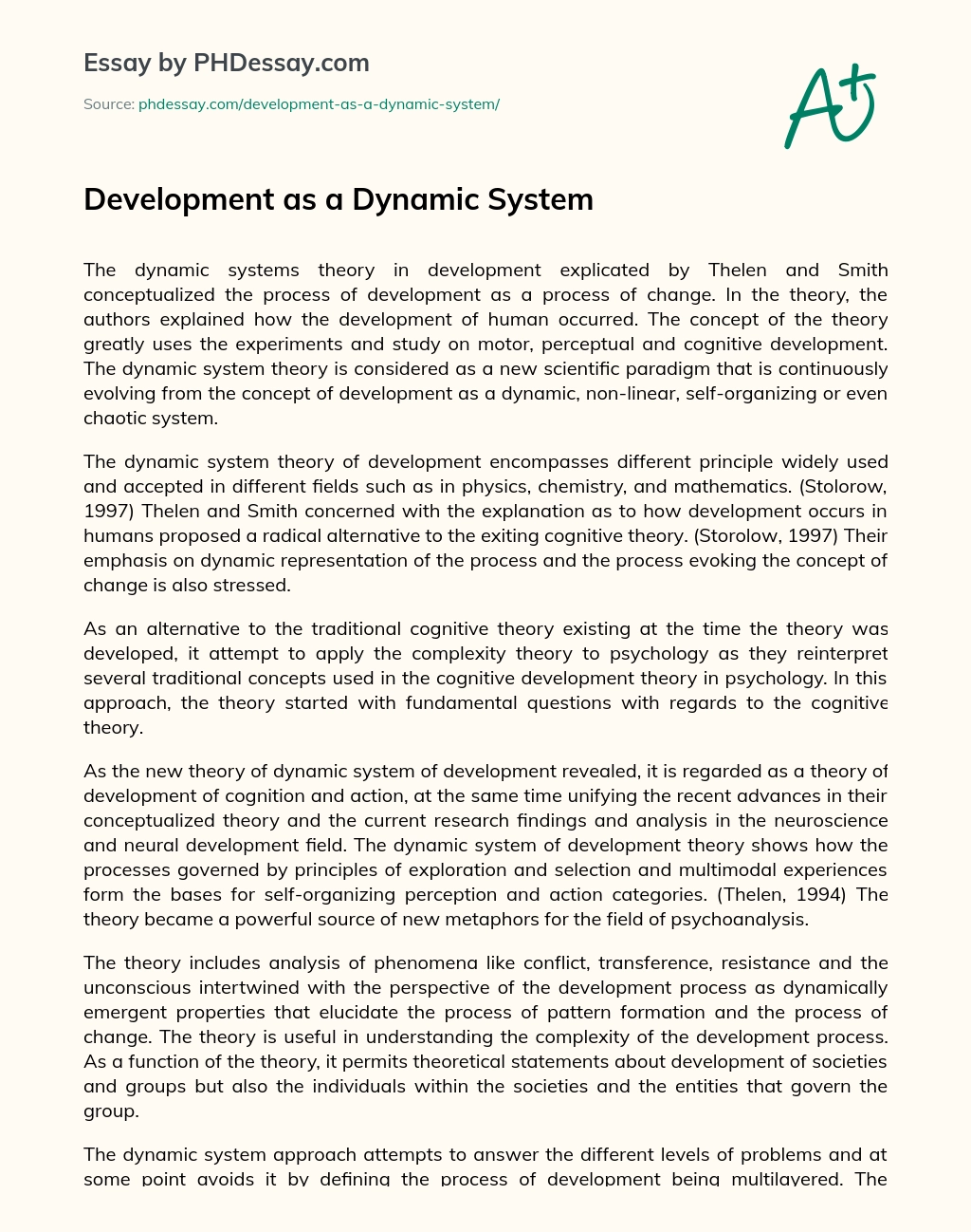 Development as a Dynamic System essay