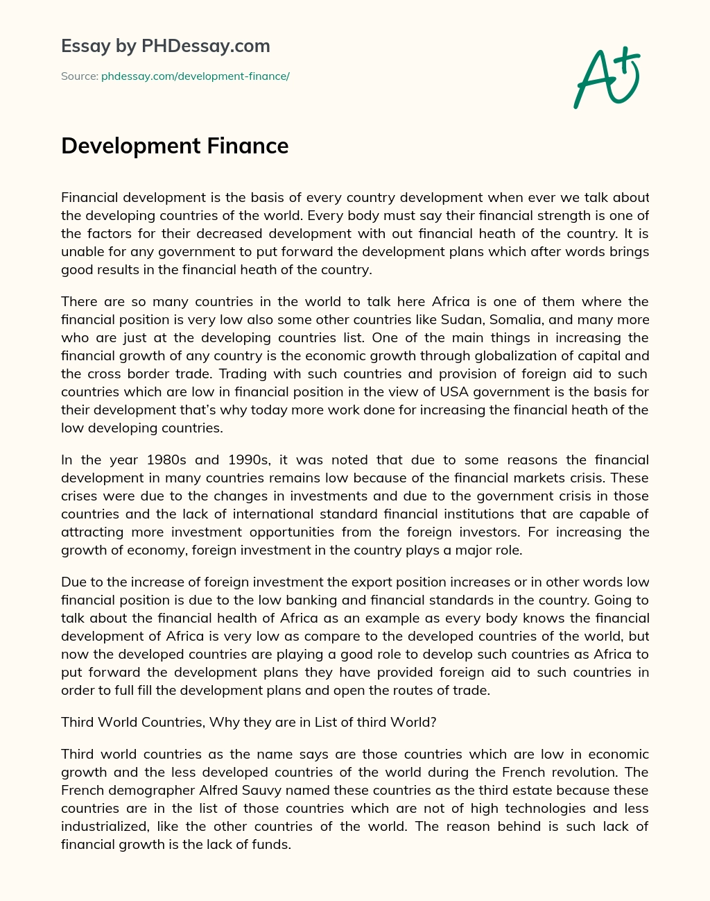 Development Finance essay