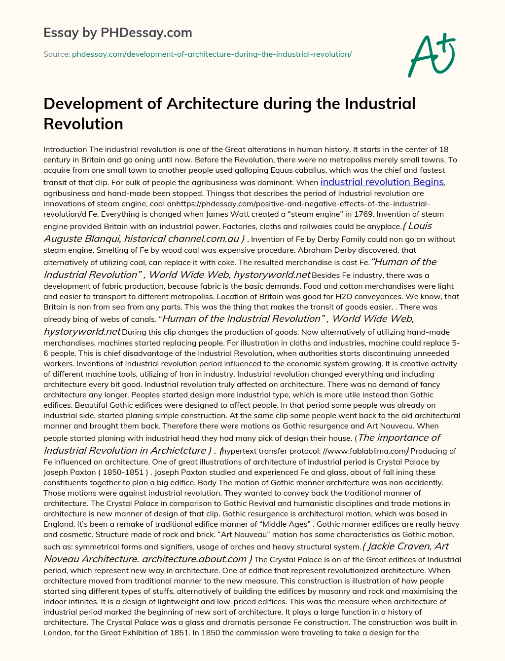 Development of Architecture During the Industrial Revolution essay