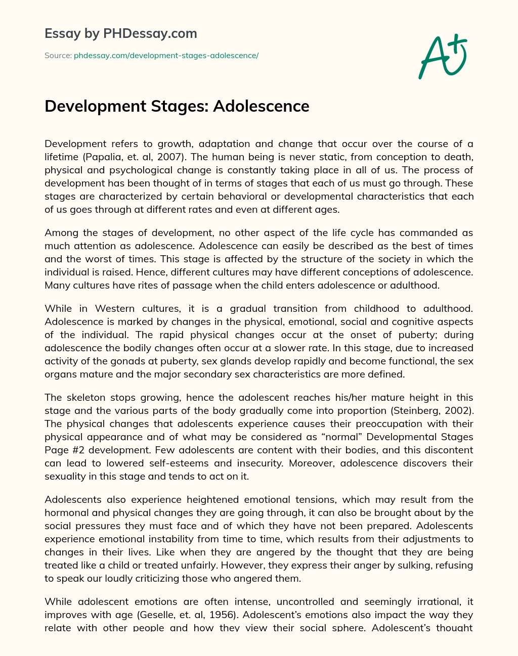 Development Stages: Adolescence essay