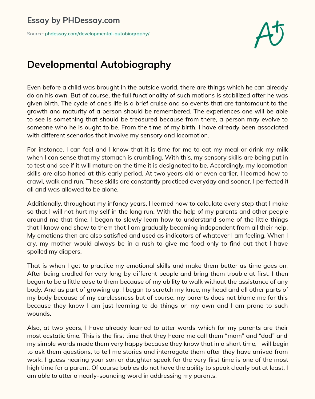 Developmental Autobiography essay