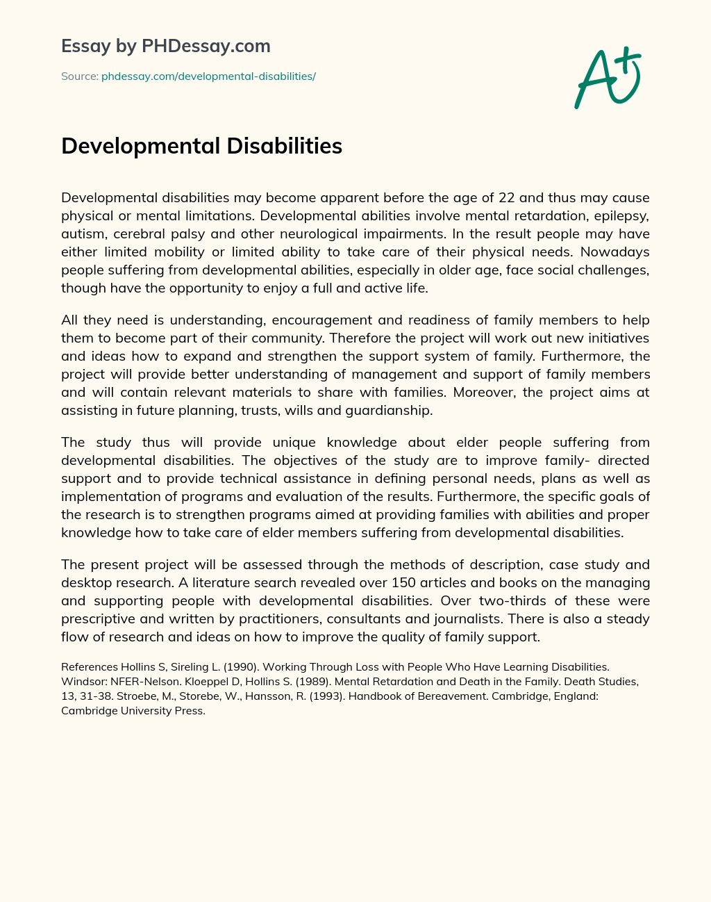 Developmental Disabilities Persuasive Essay essay