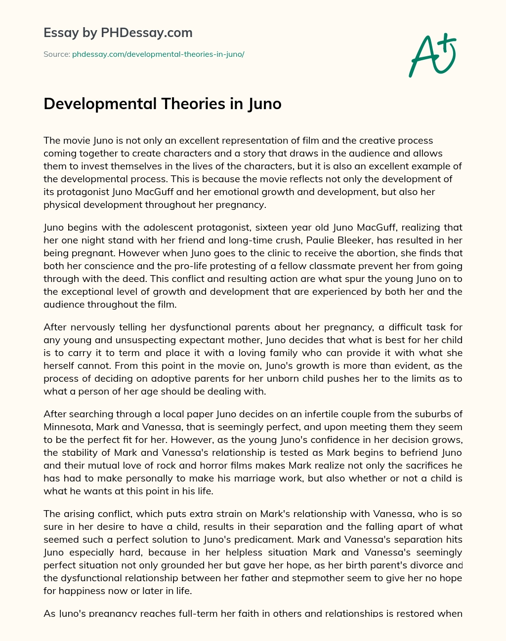 Developmental Theories in Juno essay