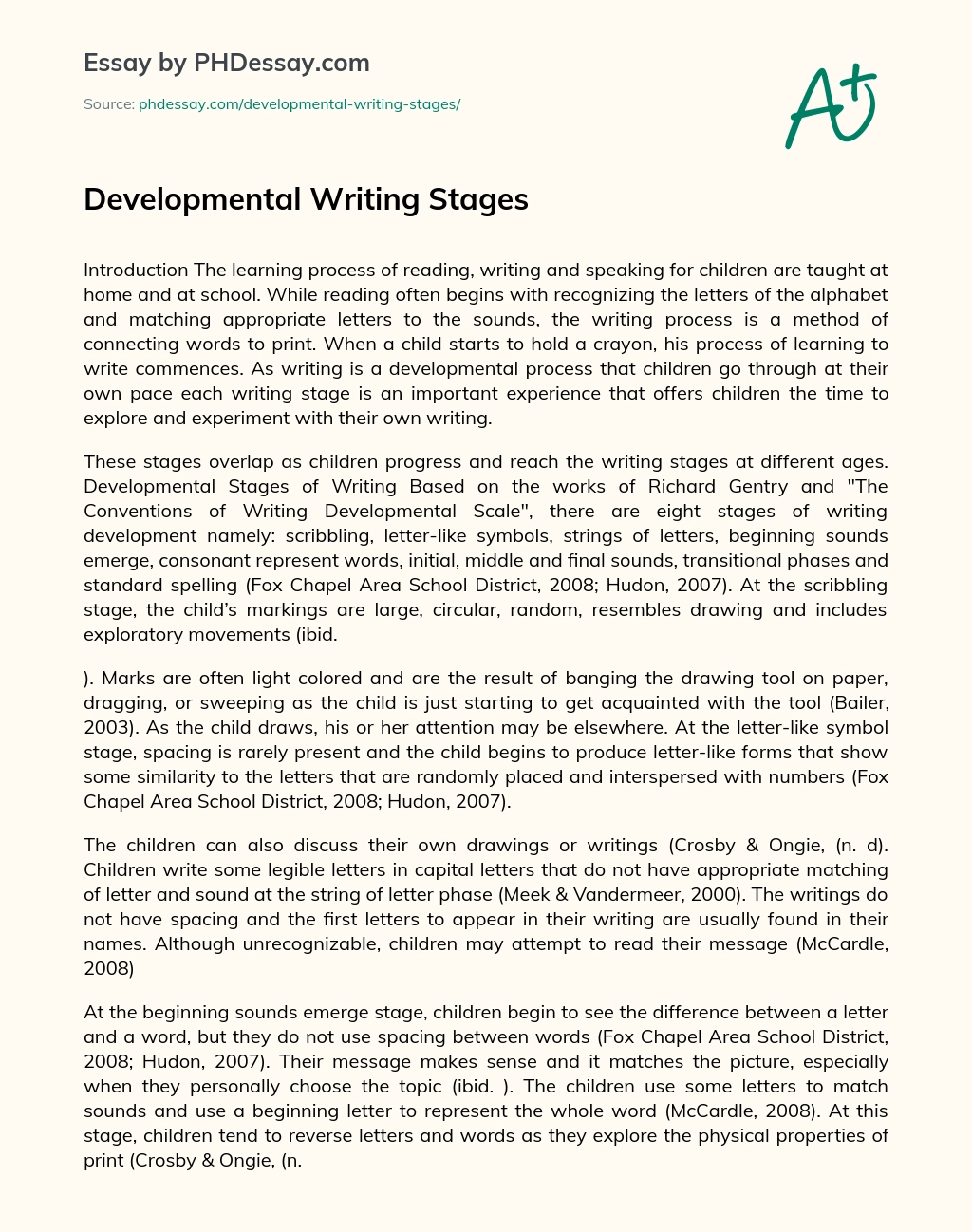 Developmental Writing Stages essay