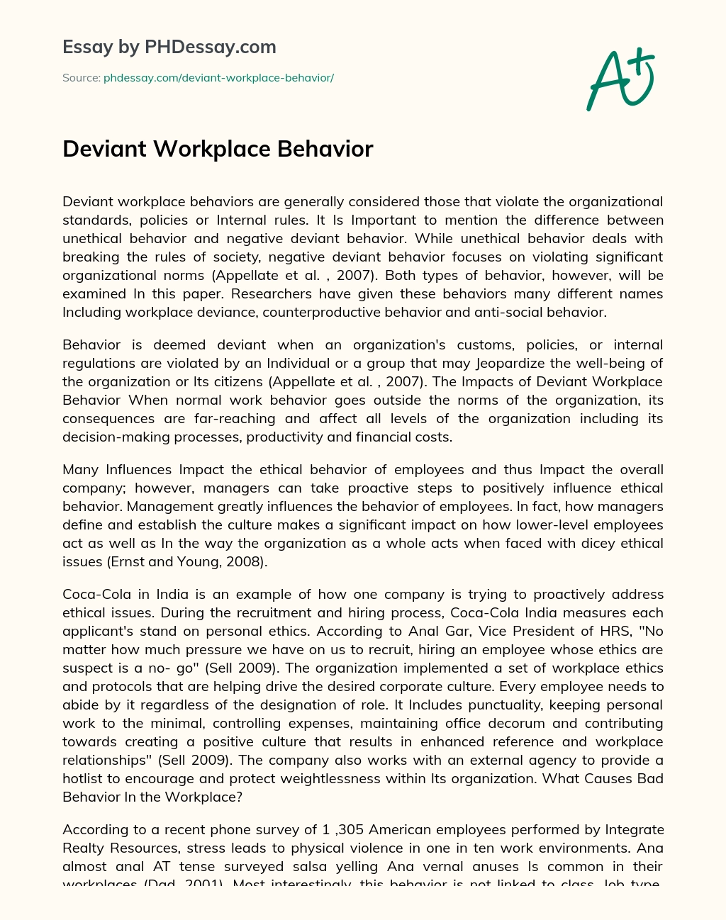 Deviant Workplace Behavior essay