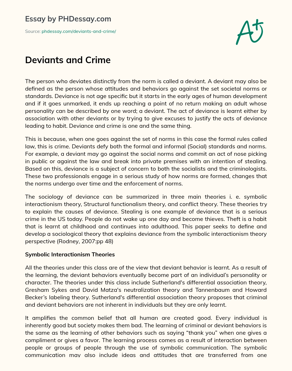 Deviants and Crime essay