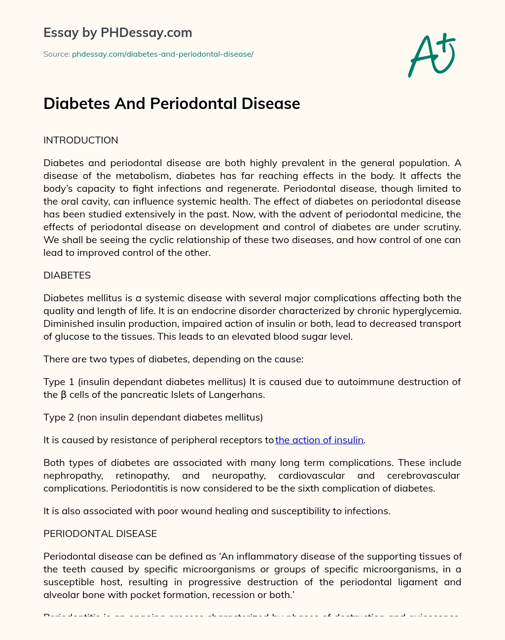 Diabetes And Periodontal Disease essay