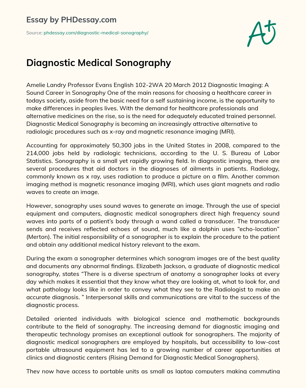 Diagnostic Medical Sonography essay