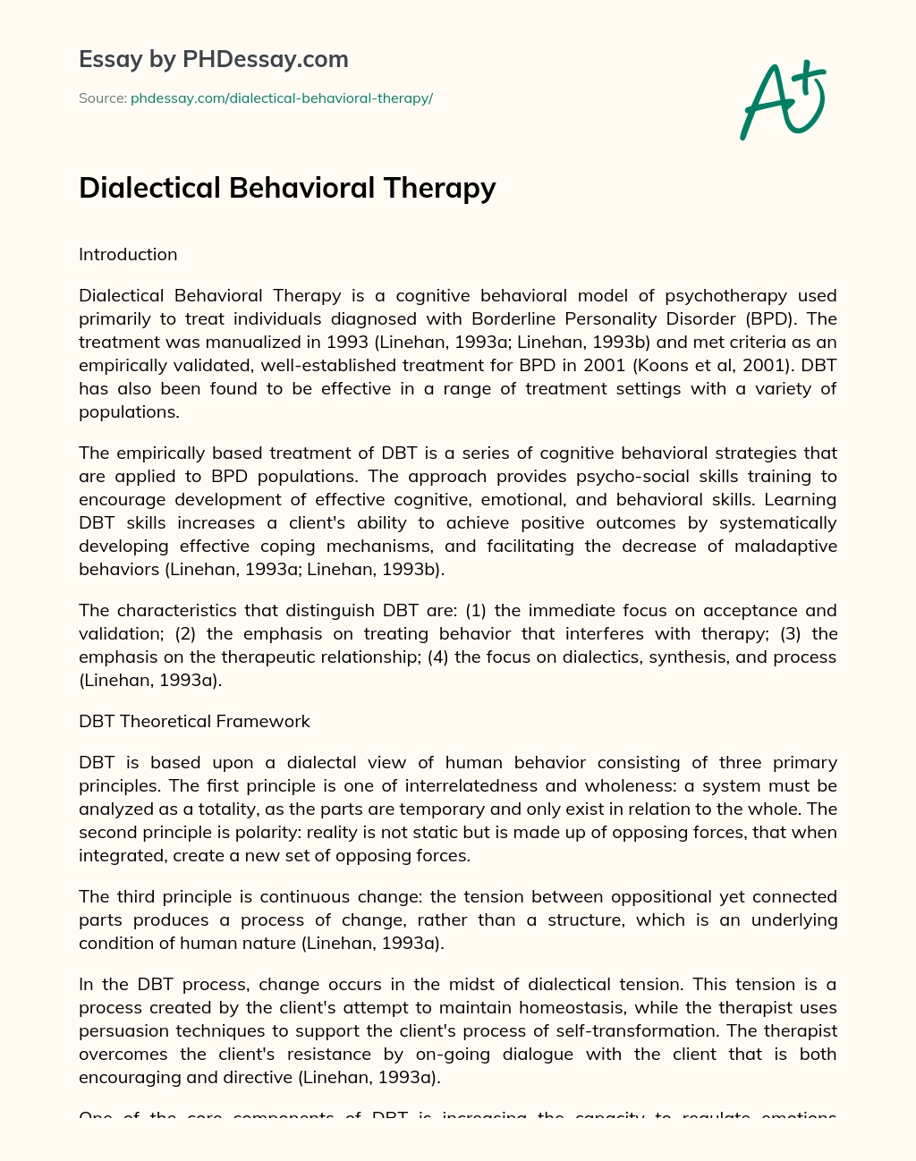 Dialectical Behavioral Therapy essay