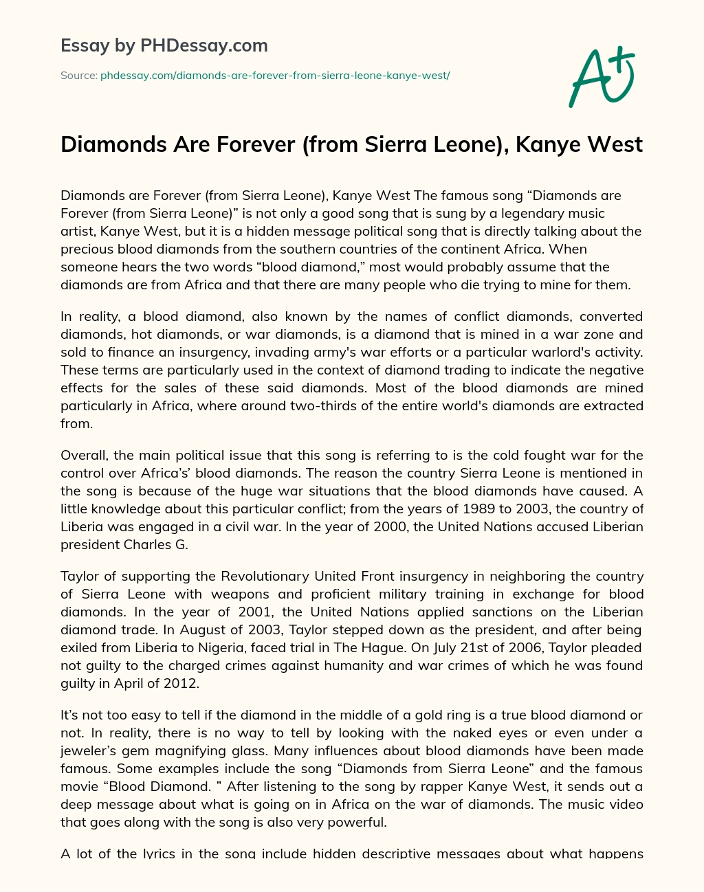 Diamonds Are Forever (from Sierra Leone), Kanye West essay