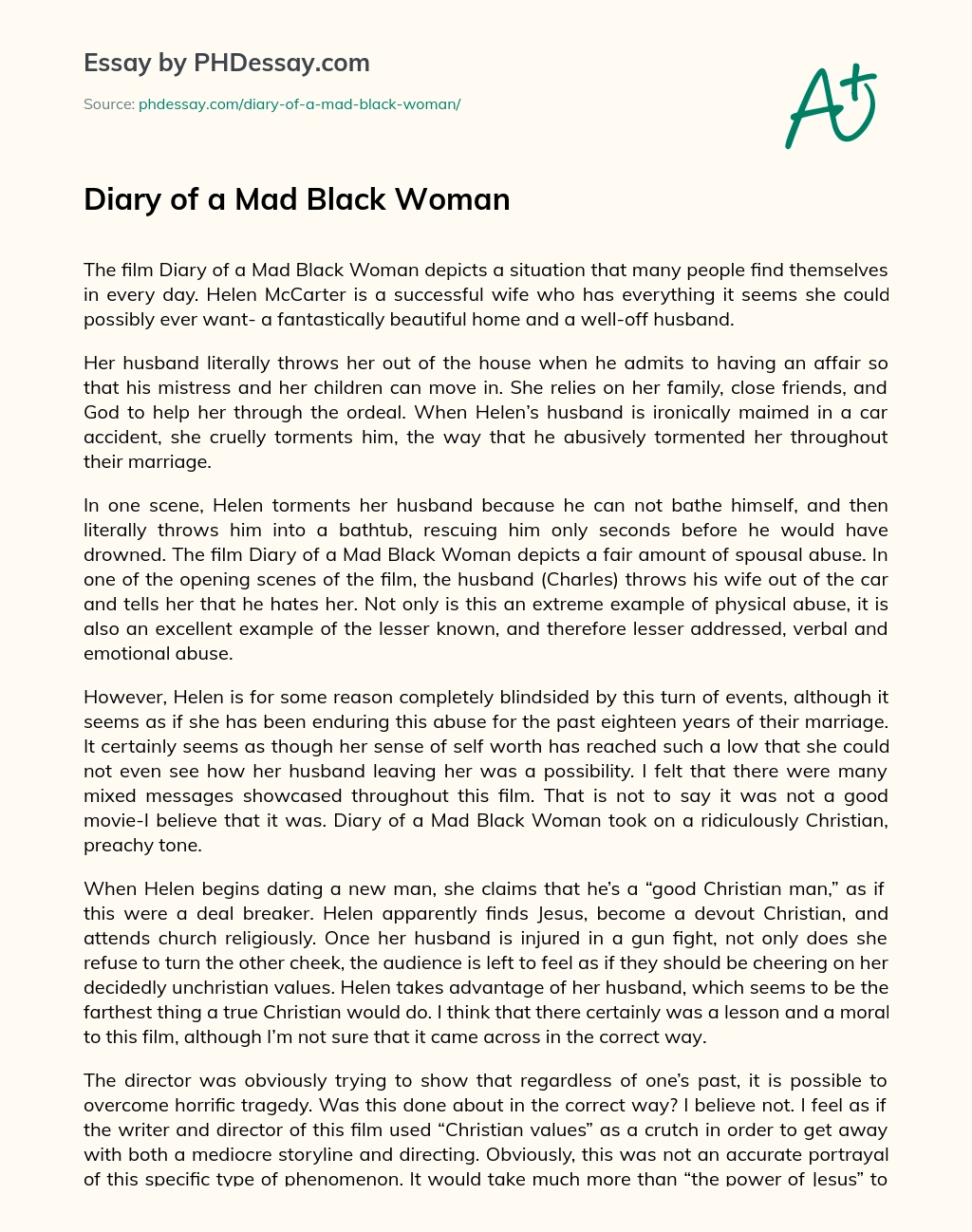Diary of a Mad Black Woman essay