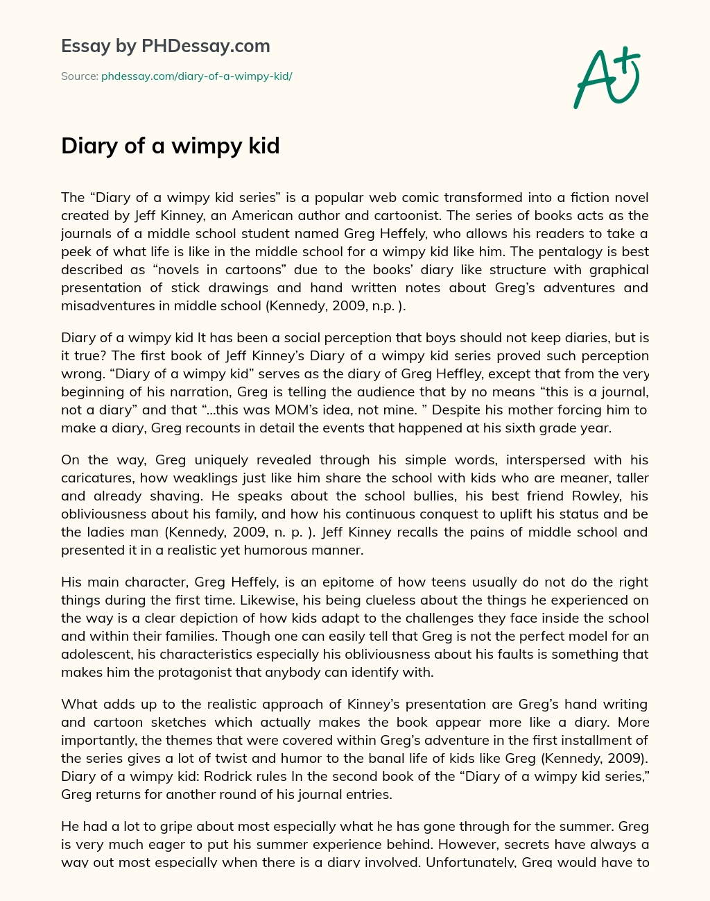Diary of a wimpy kid essay