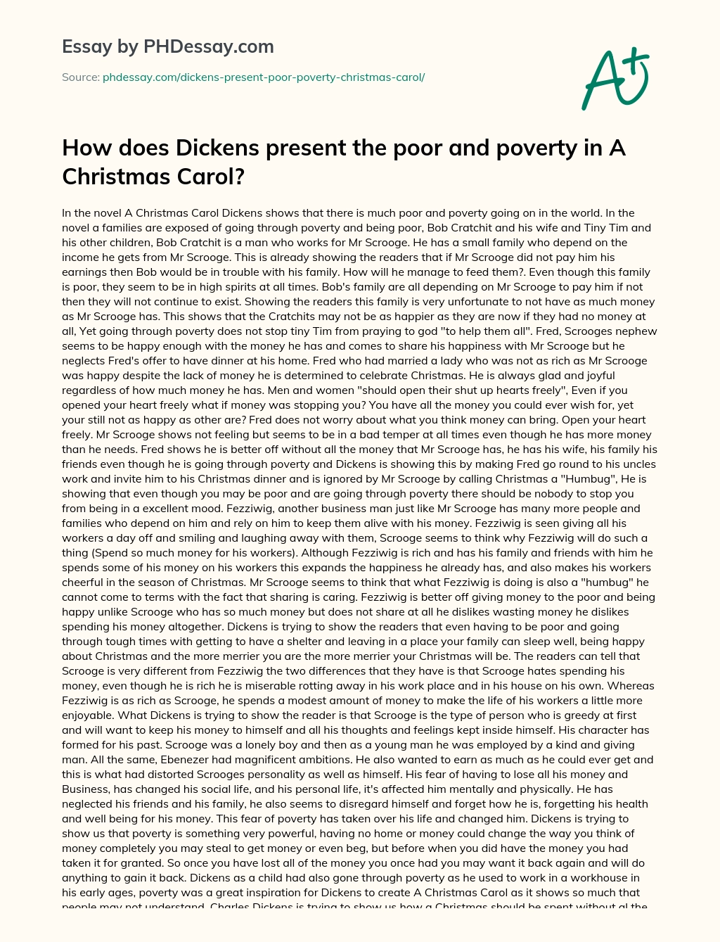 how is poverty presented in a christmas carol essay