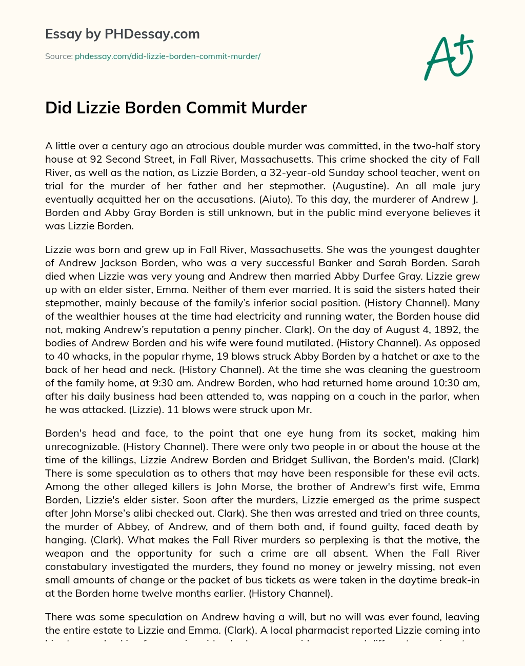 Did Lizzie Borden Commit Murder essay