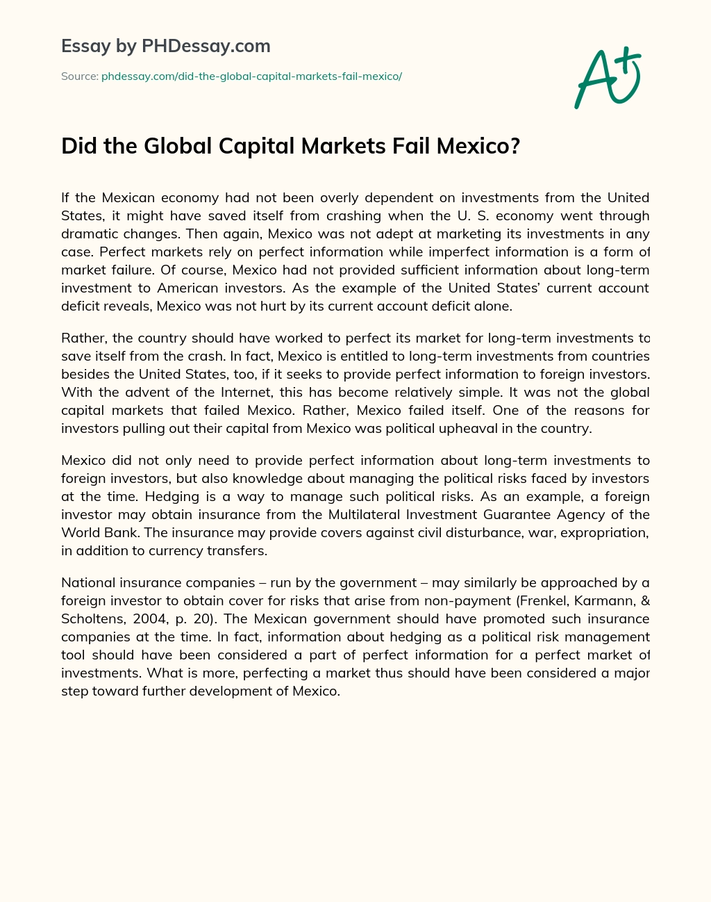 Did the Global Capital Markets Fail Mexico? essay